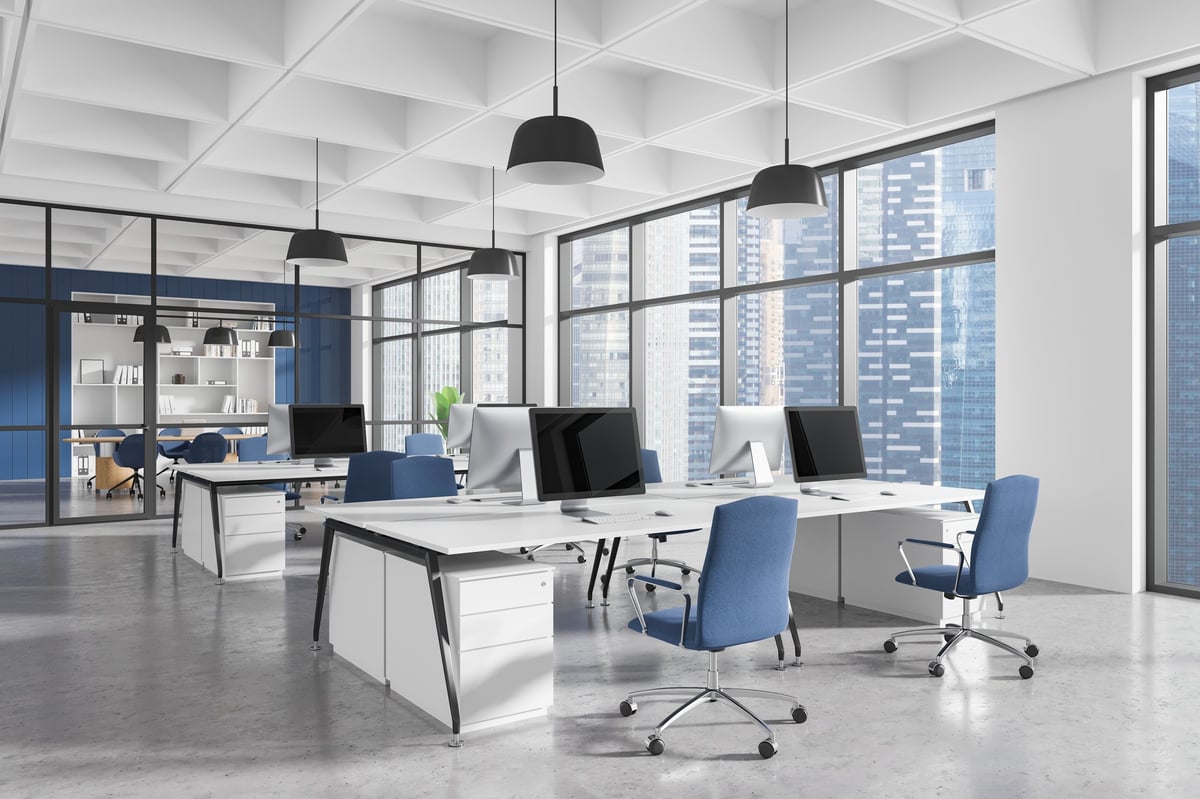 Modern AI agency office with contemporary design and technology workspace