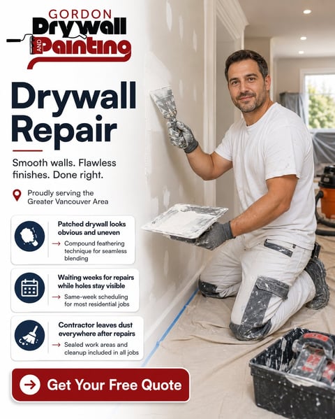 Gordon Drywall Painting contractor performing drywall repair work on an interior wall with compound feathering technique