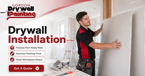 Gordon Drywall Painting worker installing drywall on a wall with seamless patching and clean workspaces features