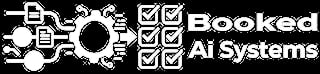 Booked AI Systems logo with connected nodes, gear icon, and checkboxes representing automated scheduling and AI technology